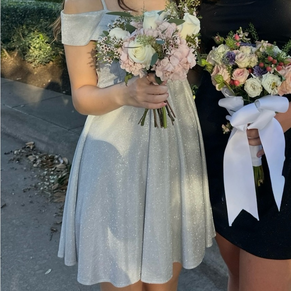 Sparkling Silver Off-Shoulder Dress